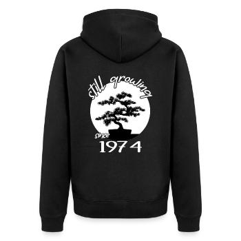 1974 Birthday Bonsai tree "Still growing" Nebari - Unisex Premium Organic Zip Hoodie - black - Back - Nico (187cm)