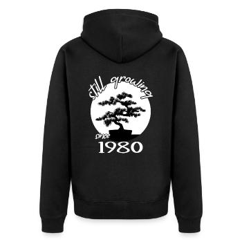 1980 birthday bonsai tree "still growing" nebari - Unisex Premium Organic Zip Hoodie - black - Back - Nico (187cm)