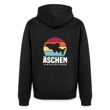Äschen Flüsterer - Unisex Premium Bio Zip Hoodie - Schwarz - Hinten - Nico (187cm)
