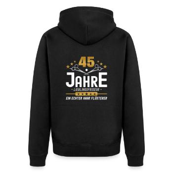45 Jahre Jubiläum Friseur - Unisex Premium Bio Zip Hoodie - Schwarz - Hinten - Nico (187cm)