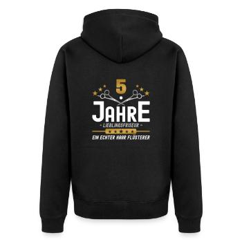 5 Jahre Jubiläum Friseur - Unisex Premium Bio Zip Hoodie - Schwarz - Hinten - Nico (187cm)