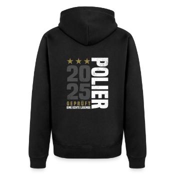 Geprüfter Polier 2025 - Unisex Premium Bio Zip Hoodie - Schwarz - Hinten - Nico (187cm)