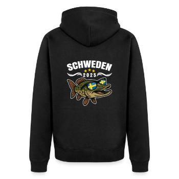 Schweden Angeltour 2025 - Unisex Premium Bio Zip Hoodie - Schwarz - Hinten - Nico (187cm)