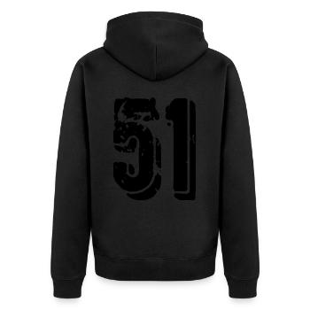 51 Zahl Trikot - Unisex Premium Bio Zip Hoodie - Schwarz - Hinten - Nico (187cm)