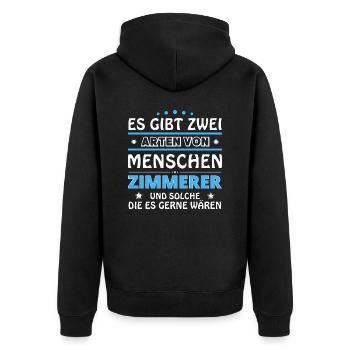 Zimmerer Geschenk - zwei Arten von... Design - Unisex Premium Bio Zip Hoodie - Schwarz - Hinten - Nico (187cm)