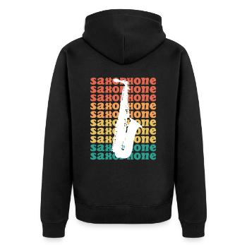 Vintage Musiker Saxophonist Saxophon - Unisex Premium Bio Zip Hoodie - Schwarz - Hinten - Nico (187cm)
