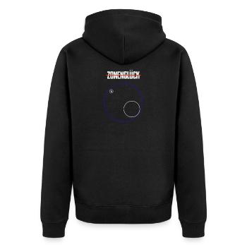 Zonenglück ... nicht! - Unisex Premium Bio Zip Hoodie - Schwarz - Hinten - Nico (187cm)