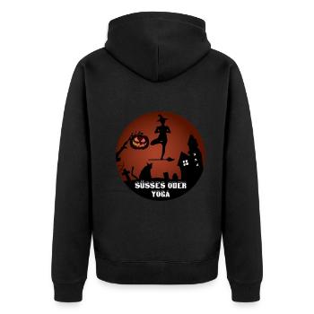 Yoga süßes Halloween Kürbis Kostüm saures Lustig - Unisex Premium Bio Zip Hoodie - Schwarz - Hinten - Nico (187cm)