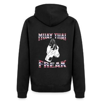 Muay Thai Boxing Muay Thai - Unisex Premium Bio Zip Hoodie - Schwarz - Hinten - Nico (187cm)