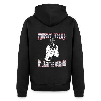 Muay Thai Boxing Muay Thai - Unisex Premium Bio Zip Hoodie - Schwarz - Hinten - Nico (187cm)