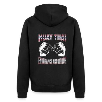Muay Thai Boxing Muay Thai - Unisex Premium Bio Zip Hoodie - Schwarz - Hinten - Nico (187cm)