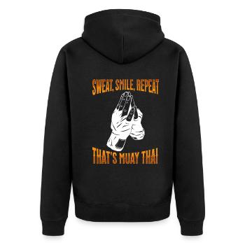 Muay Thai Boxing Muay Thai - Unisex Premium Bio Zip Hoodie - Schwarz - Hinten - Nico (187cm)