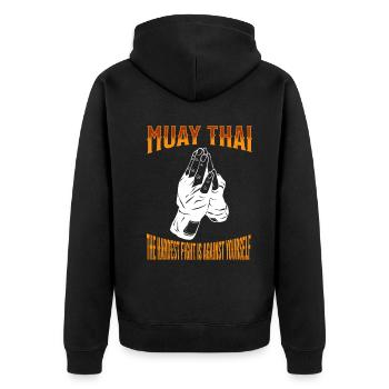 Muay Thai Boxing Muay Thai - Unisex Premium Bio Zip Hoodie - Schwarz - Hinten - Nico (187cm)