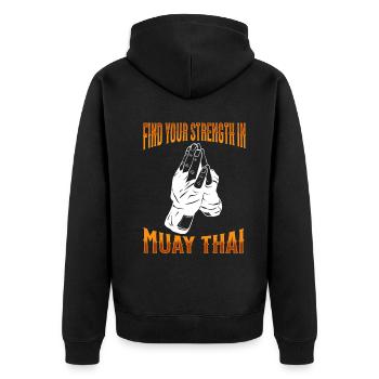 Muay Thai Boxing Muay Thai - Unisex Premium Bio Zip Hoodie - Schwarz - Hinten - Nico (187cm)