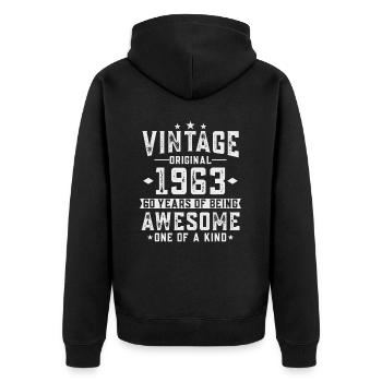 60. Geburtstag 60 Jahre 1963 Jahrgang Vintage - Unisex Premium Bio Zip Hoodie - Schwarz - Hinten - Nico (187cm)
