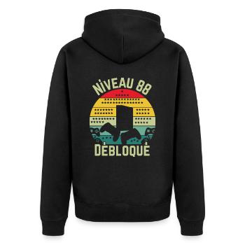 Level 88 Unlocked - Unisex Premium Organic Zip Hoodie - black - Back - Nico (187cm)