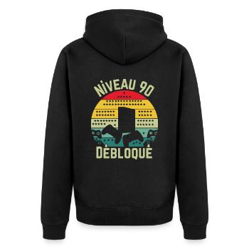 Level 90 Unlocked - Unisex Premium Organic Zip Hoodie - black - Back - Nico (187cm)