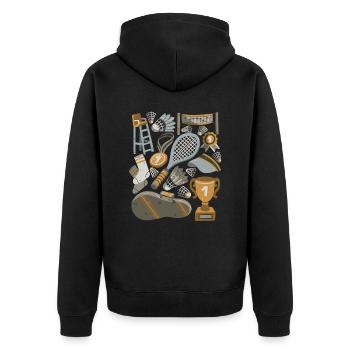 Badminton / Federball - Unisex Premium Bio Zip Hoodie - Schwarz - Hinten - Nico (187cm)