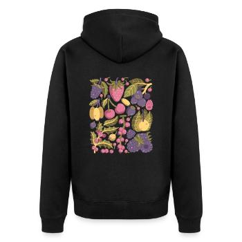 Berries: strawberries, raspberries, blueberries, cherries - Unisex Premium Organic Zip Hoodie - black - Back - Nico (187cm)