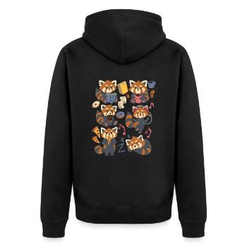 Red Panda: Kaffee, Pizza, Donut, Musik, Buch lesen - Unisex Premium Bio Zip Hoodie - Schwarz - Hinten - Nico (187cm)