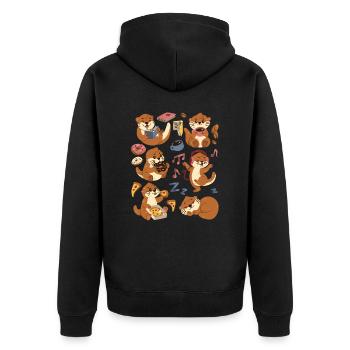 Otter: Coffee, Pizza, Donut, Reading, Music, Dancing - Unisex Premium Organic Zip Hoodie - black - Back - Nico (187cm)