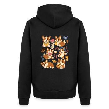 Corgi: Coffee, Pizza, Donut, Music, Book Reading - Unisex Premium Organic Zip Hoodie - black - Back - Nico (187cm)