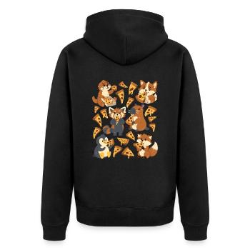 Pizza: Capybara, Fuchs, Corgi, Otter, Pinguin - Unisex Premium Bio Zip Hoodie - Schwarz - Hinten - Nico (187cm)