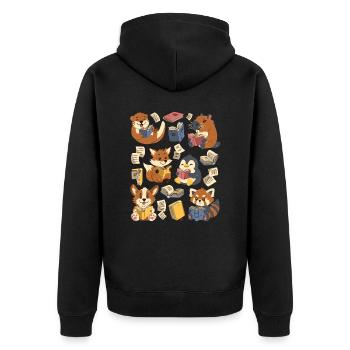 Reading Books: Capybara, Fox, Corgi, Otter - Unisex Premium Organic Zip Hoodie - black - Back - Nico (187cm)