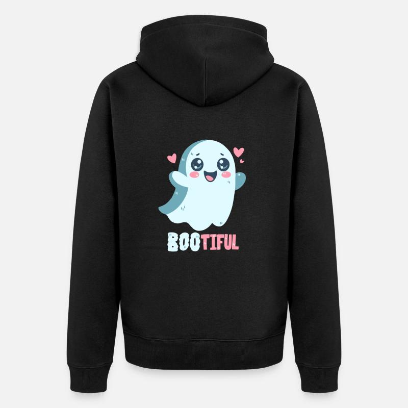 Ghost Pun - Bootiful - Boo! - Unisex Premium Organic Zip Hoodie - black