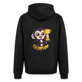 Schimpansen-Champion mit Pokal (Wortwitz) - Unisex Premium Bio Zip Hoodie - Schwarz - Hinten - Nico (187cm)