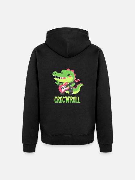 Rocker Crocodile - Pun - Unisex Premium Organic Zip Hoodie - black