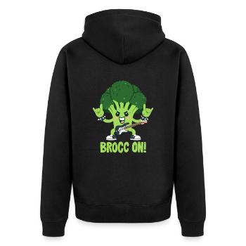 Brokkoli-Wortwitz - Rock On! - Unisex Premium Bio Zip Hoodie - Schwarz - Hinten - Nico (187cm)