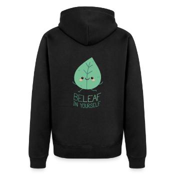 Glaub an dich selbst! - Unisex Premium Bio Zip Hoodie - Schwarz - Hinten - Nico (187cm)