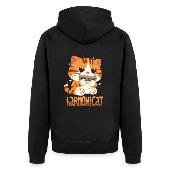 Harmonicat - Unisex Premium Bio Zip Hoodie - Schwarz - Hinten - Nico (187cm)