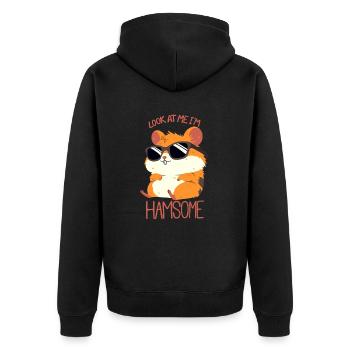 Hamsome Hamster - Unisex Premium Organic Zip Hoodie - black - Back - Nico (187cm)