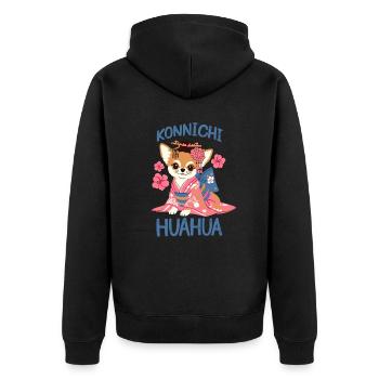 Japanischer Chihuahua - Unisex Premium Bio Zip Hoodie - Schwarz - Hinten - Nico (187cm)