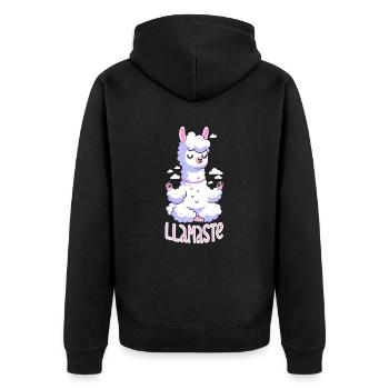 Lama meditiert - Namaste! - Unisex Premium Bio Zip Hoodie - Schwarz - Hinten - Nico (187cm)