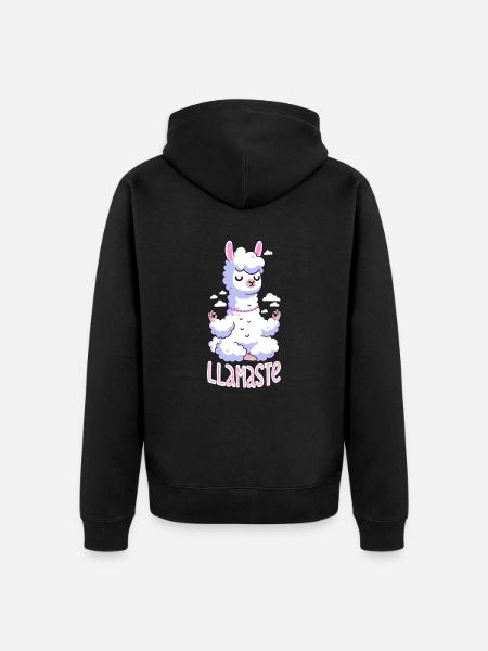 Lama meditates - Namaste! - Unisex Premium Organic Zip Hoodie - black