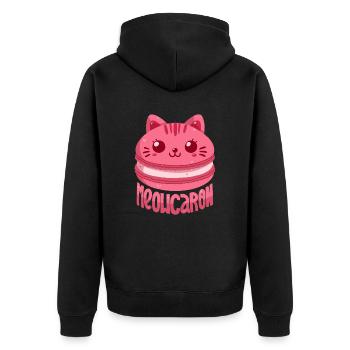 Meowcaron - Unisex Premium Bio Zip Hoodie - Schwarz - Hinten - Nico (187cm)