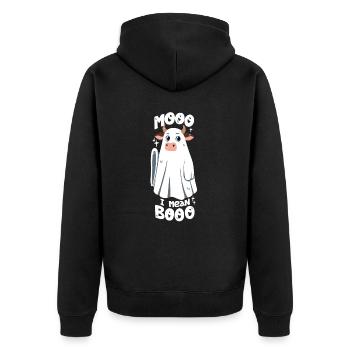 Cow Ghost / Halloween Pun - Unisex Premium Organic Zip Hoodie - black - Back - Nico (187cm)