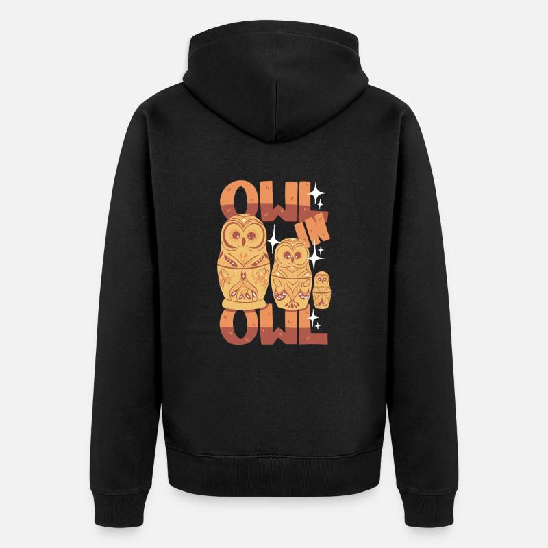 Matriochka hibou - Veste à capuche bio Premium Unisexe - noir