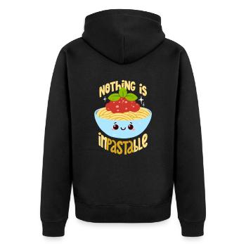 Pasta Wortwitz - Unisex Premium Bio Zip Hoodie - Schwarz - Hinten - Nico (187cm)