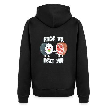 Sushi und Fleisch Wortwitz - Unisex Premium Bio Zip Hoodie - Schwarz - Hinten - Nico (187cm)