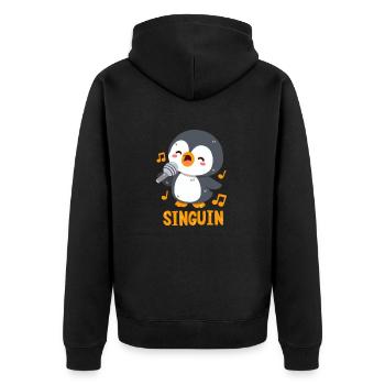 Singing Penguin: Singuin - Unisex Premium Organic Zip Hoodie - black - Back - Nico (187cm)