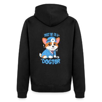 Trust Me I'm A Dogtor - Unisex Premium Bio Zip Hoodie - Schwarz - Hinten - Nico (187cm)