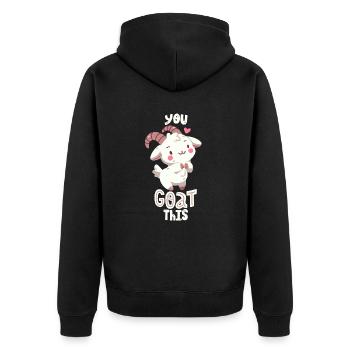 Ziegen-Wortwitz - Unisex Premium Bio Zip Hoodie - Schwarz - Hinten - Nico (187cm)