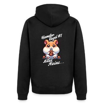 Hamster Regel #1 – Alles Meins! - Unisex Premium Bio Zip Hoodie - Schwarz - Hinten - Nico (187cm)