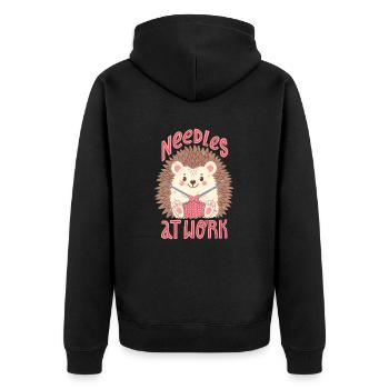 Nadeln bei der Arbeit - Unisex Premium Bio Zip Hoodie - Schwarz - Hinten - Nico (187cm)