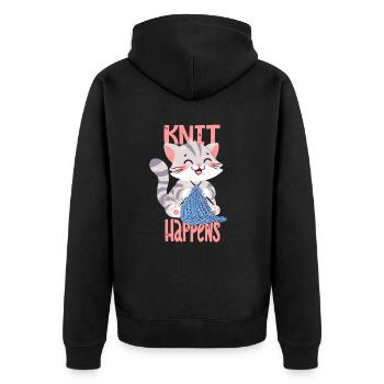 Knit Happens - Unisex Premium Bio Zip Hoodie - Schwarz - Hinten - Nico (187cm)
