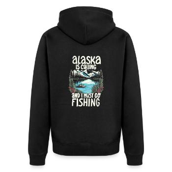 Fishing in Alaska - Unisex Premium Organic Zip Hoodie - black - Back - Nico (187cm)